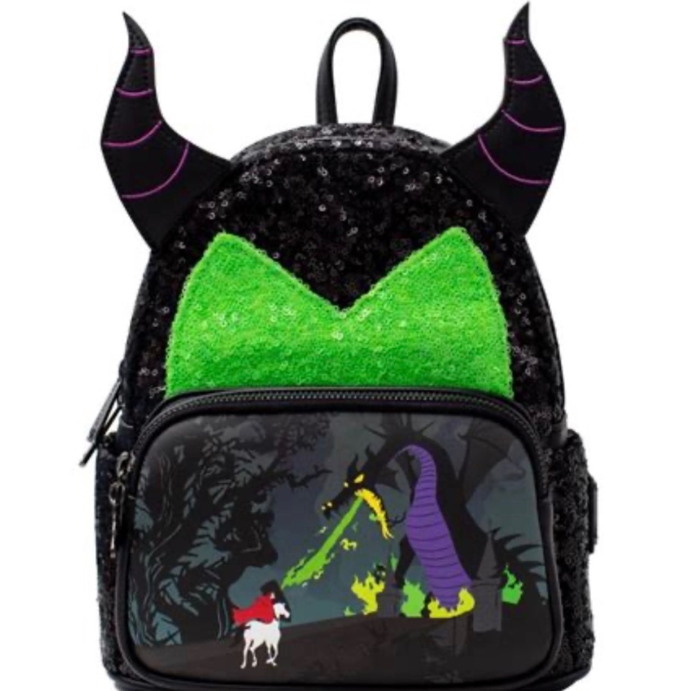 Loungefly Sleeping Beauty Maleficent Sequin Cosplay Mini Backpack Prince Phillip
